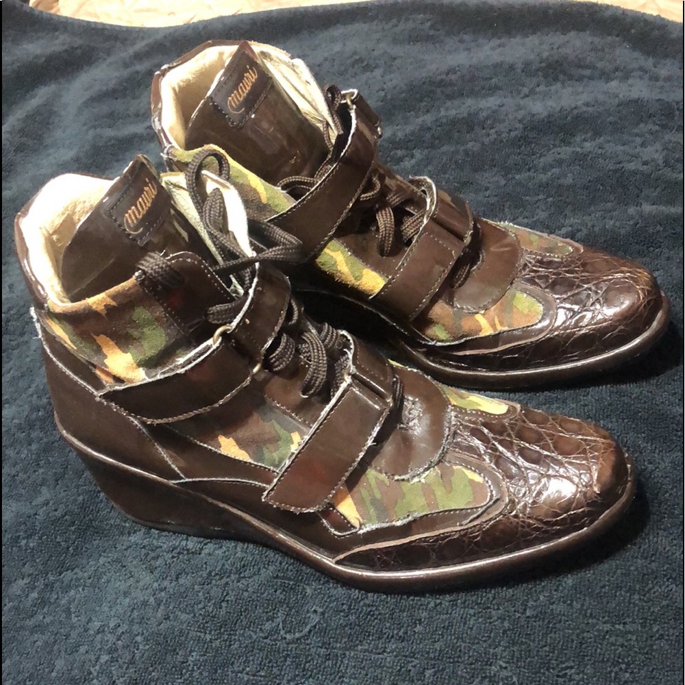 Mauri brown and camouflage patent leather boots size 40